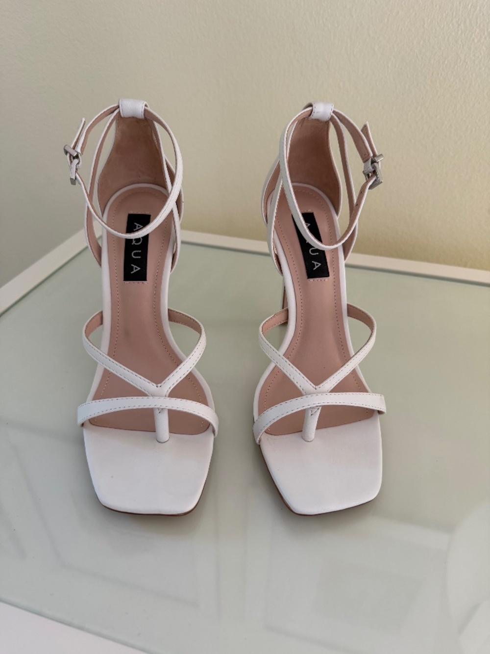 AQUA BLOOMINGDALES Luanda White Heels 7 1/2